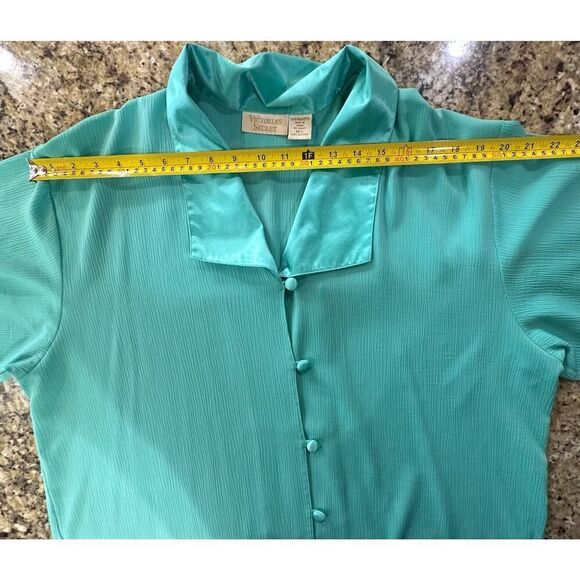 Victoria’s Secret VINTAGE GOLD LABEL Mint Green Satin Collar Sleep Shirt M/ L - Picture 10 of 11